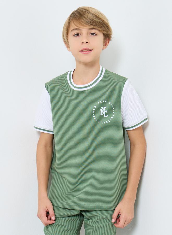 Styli Teens Color Block Textured T-Shirt and Short Set - Image 2