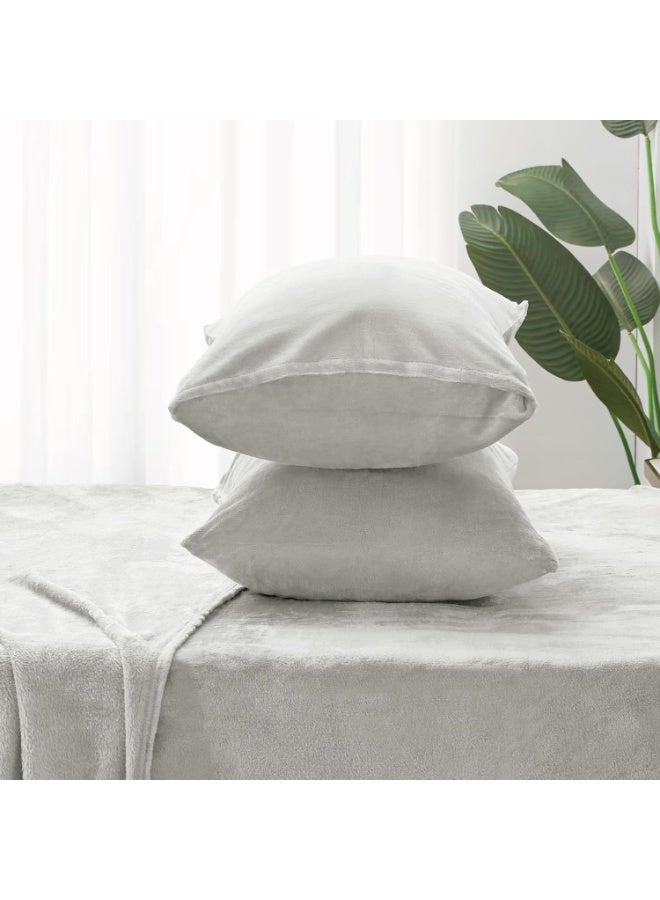 BEDELITE Flannel Sheets Queen Size Light Grey - Super Soft Fleece Sheets Set Fluffy Extra Plush, 4 Piece(Include Fitted Sheet, Flat Sheet, 2 Pillowcases) - Image 3