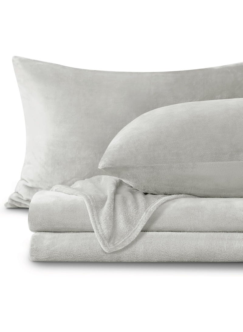 BEDELITE Flannel Sheets Queen Size Light Grey - Super Soft Fleece Sheets Set Fluffy Extra Plush, 4 Piece(Include Fitted Sheet, Flat Sheet, 2 Pillowcases) - Image 1