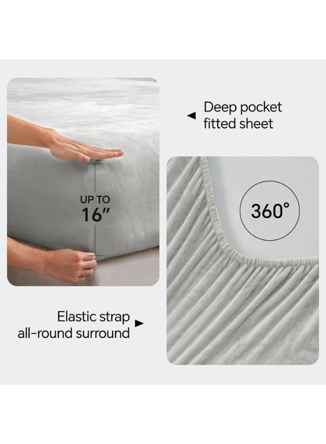 BEDELITE Flannel Sheets Queen Size Light Grey - Super Soft Fleece Sheets Set Fluffy Extra Plush, 4 Piece(Include Fitted Sheet, Flat Sheet, 2 Pillowcases) - Image 2