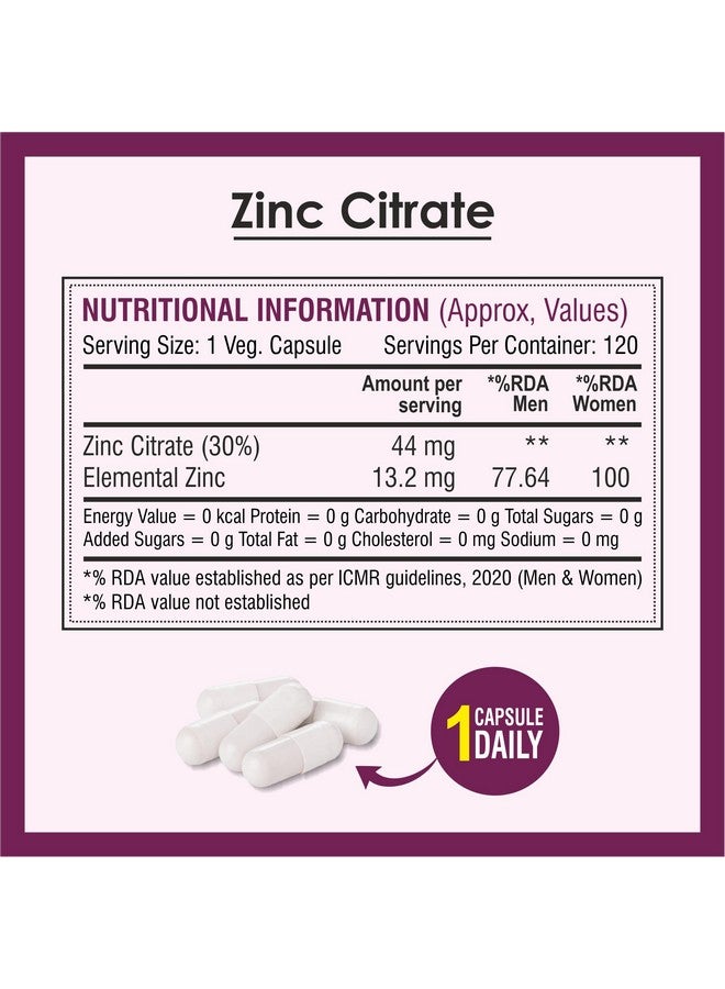 Biotrex Nutraceuticals Biotrex Zinc Citrate Supplement With High Purity, Supports Healthy Skin, Hair & Nails, Immune Health - 120 Veg Capsules - Image 4
