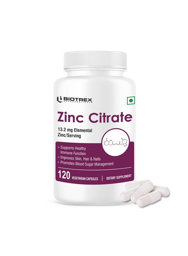 Biotrex Nutraceuticals Biotrex Zinc Citrate Supplement With High Purity, Supports Healthy Skin, Hair & Nails, Immune Health - 120 Veg Capsules - Image 1