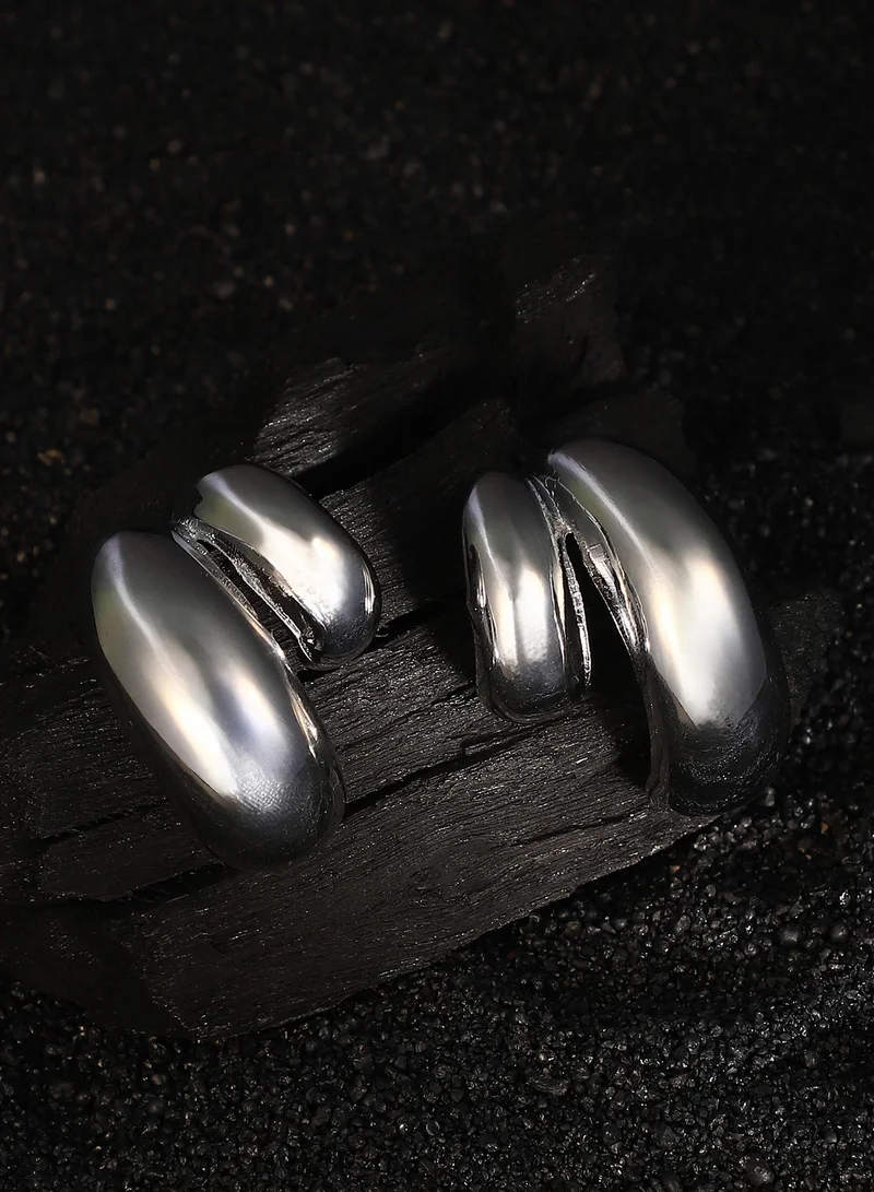 SOHI Women The Chunky-Unbalanced Half-Hoop Earrings | Metallic Silver Colour | One-Size | Metallic Alloy Material | Push Back Closure | Earrings For Casual & Evening Wear