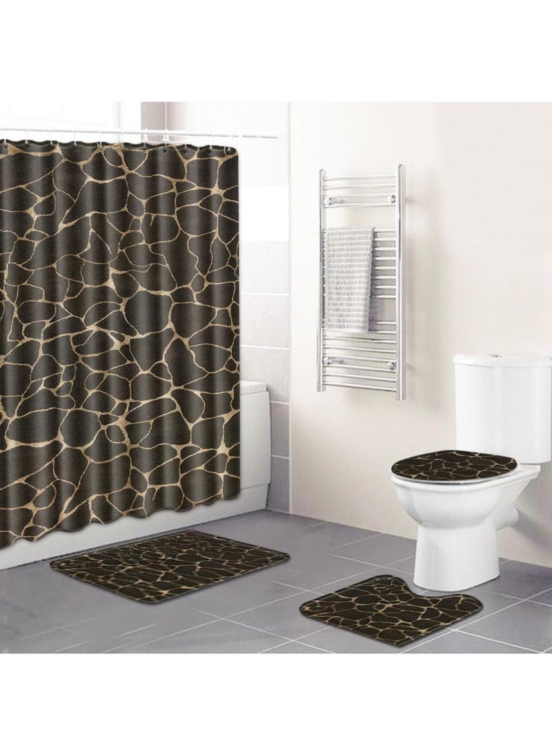 Bluejw - 4-Piece Water-resistant Shower Curtain & Lid Toilet Cover Pedestal Rug Non-slip Bath Mat Bathroom Decoration Accessories - Image 1