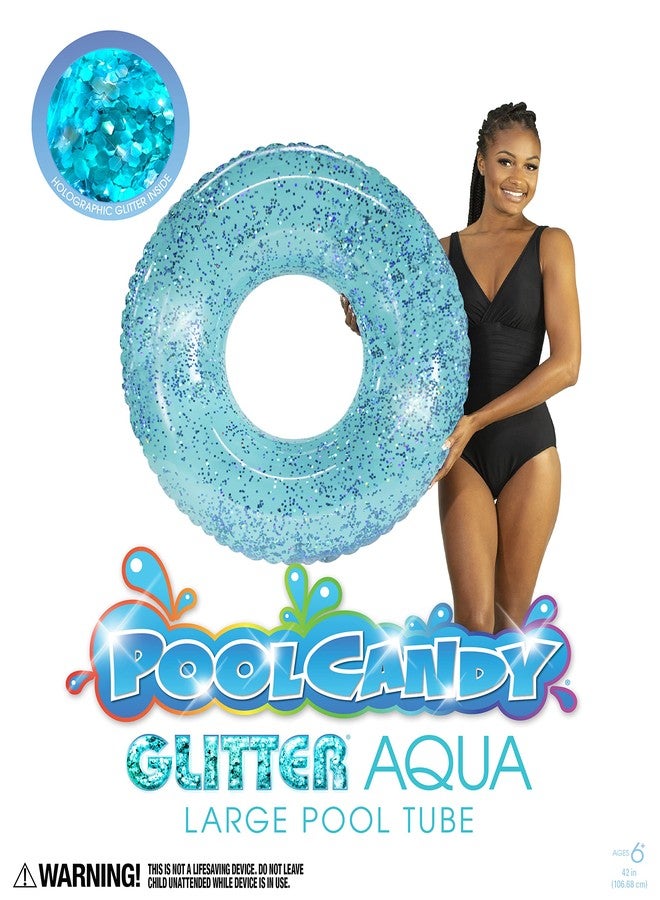 Poolcandy Inflatable Pool Tube Aqua Color Glitter, Large Pool Float for The Beach, Lakes or Any Swimming Pool - Image 5