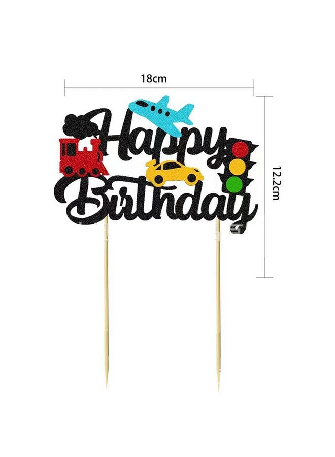 RS Transportations Cake Topper Happy Birthday Sign Cake Decorations for Transportation Themed Party Cake Decorating - Image 2