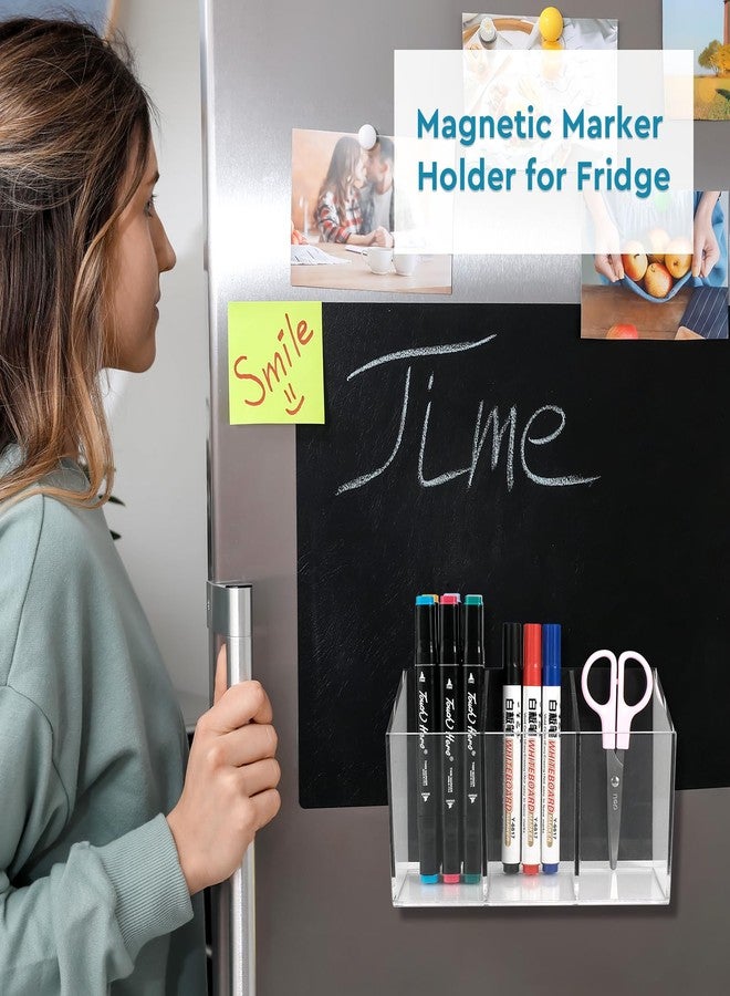 VACONICO Magnetic Pen Holder, Acrylic Dry Erase Marker Holder, Large Capacity Pencil Holder for Whiteboards, Fridge, Lockers Office School Supplies (Clear & 3 Compartments) - Image 5