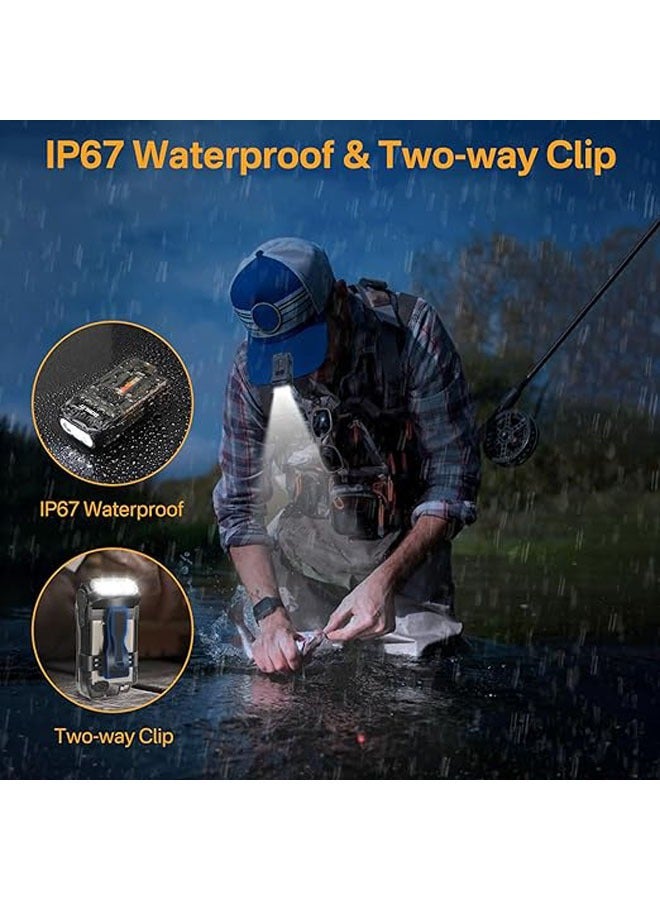 V15 Powerful 1200 Lumens Small Flashlight with 80° Swivel Head, Mirror Clip Warm Red COB Light Blue - Mini Pocket Keychain EDC Flashlight USB Rechargeable IP67 LED Flashlight - Image 5