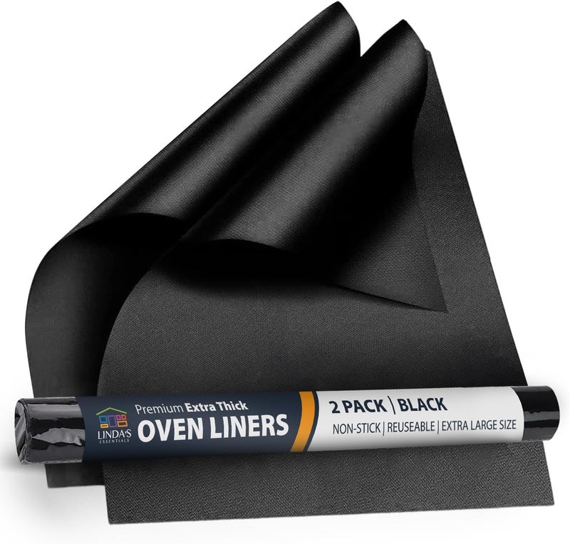 Oven Liners for Bottom of Oven 2 Pack  Universal NonStick Liner for Fan Assisted Cooking 32 x 50 cm Kitchen Essentials Protector Sheets Save Time  Clean Easily Black