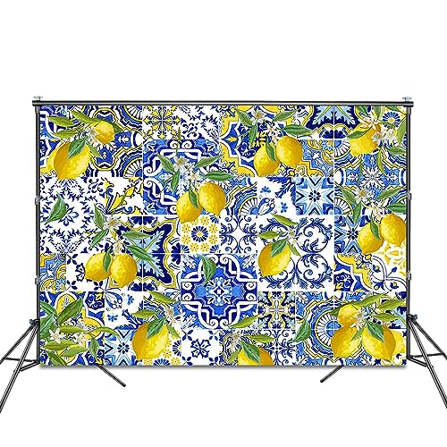 Fitumiw Blue Tiles Lemon Backdrop 7x5ft Summer Fruit Baby Shower Birthday Background Party Decorations Lemon Wall Paper Dessert Table Cloth Banner Photo Booth Props - Image 3