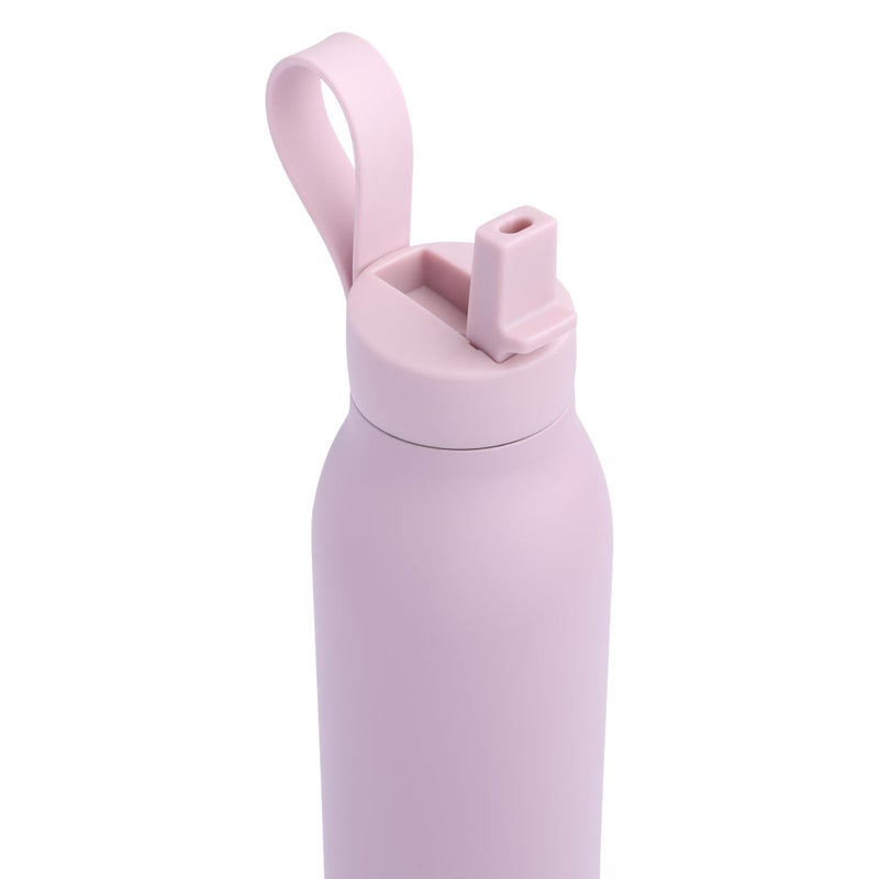 Manna Bonnie Modern Flip Insulated Stainless Steel Bottle with Straw Lid and Carrying Loop - 20 Oz - Rose Whisper - Image 3