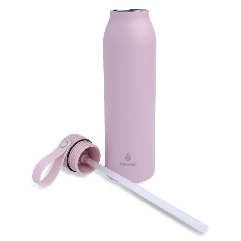 Manna Bonnie Modern Flip Insulated Stainless Steel Bottle with Straw Lid and Carrying Loop - 20 Oz - Rose Whisper - Image 2