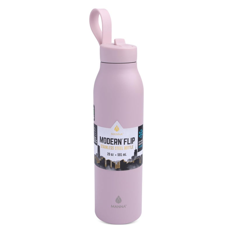 Manna Bonnie Modern Flip Insulated Stainless Steel Bottle with Straw Lid and Carrying Loop - 20 Oz - Rose Whisper - Image 4