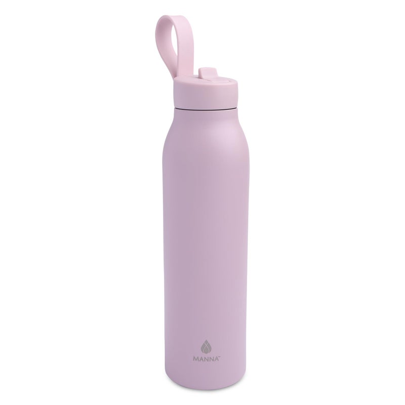 Manna Bonnie Modern Flip Insulated Stainless Steel Bottle with Straw Lid and Carrying Loop - 20 Oz - Rose Whisper - Image 1