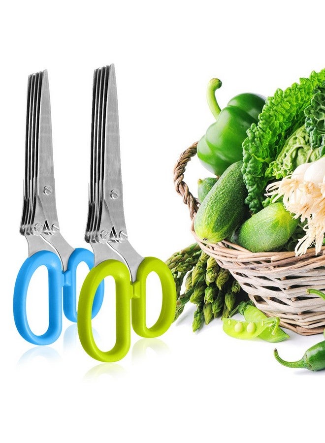 سورس تون عبوتان من مقصات الأعشاب المصنوعة من الفولاذ المقاوم للصدأ، مقص مطبخ متعدد الأغراض من SourceTon مزود بخمس شفرات وفرشاة تنظيف، تصميم مريح ومتين وقاطع طهي بشفرة حادة - Image 2