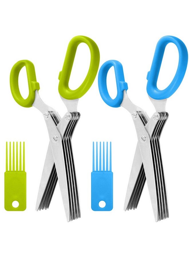 سورس تون عبوتان من مقصات الأعشاب المصنوعة من الفولاذ المقاوم للصدأ، مقص مطبخ متعدد الأغراض من SourceTon مزود بخمس شفرات وفرشاة تنظيف، تصميم مريح ومتين وقاطع طهي بشفرة حادة - Image 1