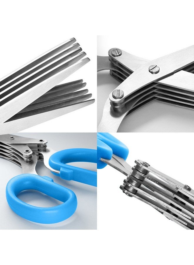 سورس تون عبوتان من مقصات الأعشاب المصنوعة من الفولاذ المقاوم للصدأ، مقص مطبخ متعدد الأغراض من SourceTon مزود بخمس شفرات وفرشاة تنظيف، تصميم مريح ومتين وقاطع طهي بشفرة حادة - Image 3