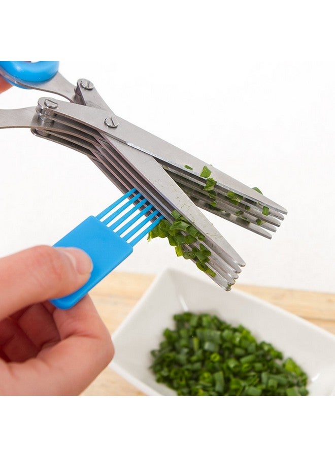سورس تون عبوتان من مقصات الأعشاب المصنوعة من الفولاذ المقاوم للصدأ، مقص مطبخ متعدد الأغراض من SourceTon مزود بخمس شفرات وفرشاة تنظيف، تصميم مريح ومتين وقاطع طهي بشفرة حادة - Image 5