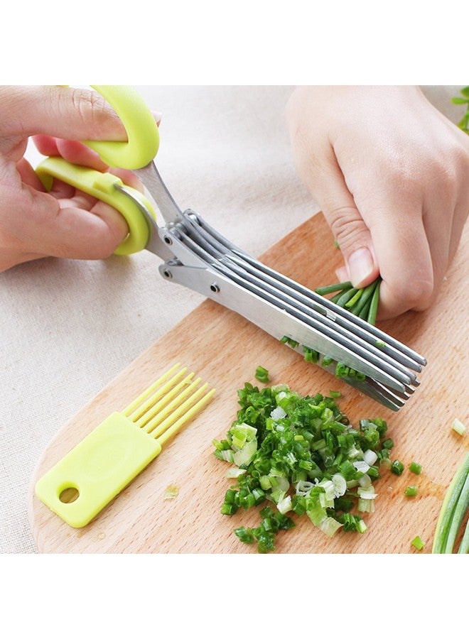 سورس تون عبوتان من مقصات الأعشاب المصنوعة من الفولاذ المقاوم للصدأ، مقص مطبخ متعدد الأغراض من SourceTon مزود بخمس شفرات وفرشاة تنظيف، تصميم مريح ومتين وقاطع طهي بشفرة حادة - Image 4