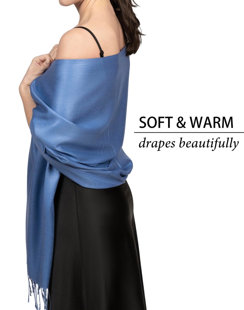 Achillea Soft Silky Pashmina Scarf for Women – Shawl Wrap for Evening Dresses, Bridesmaids, Weddings & Everyday Wear (Cornflower blue) - Image 3