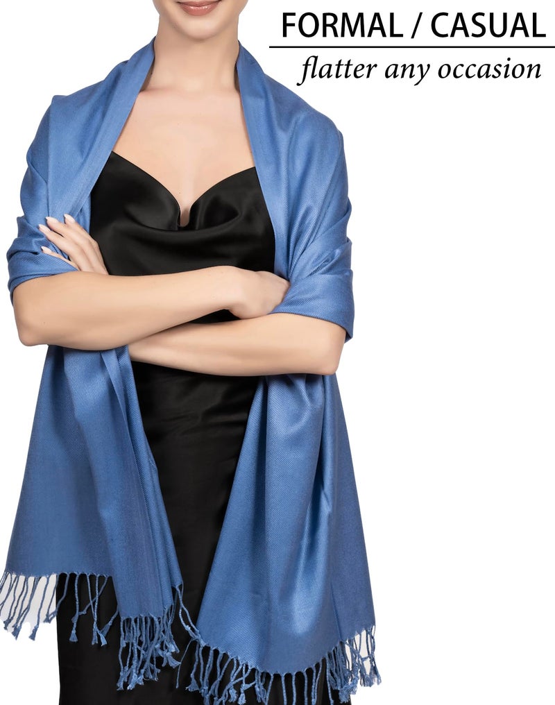 Achillea Soft Silky Pashmina Scarf for Women – Shawl Wrap for Evening Dresses, Bridesmaids, Weddings & Everyday Wear (Cornflower blue) - Image 4