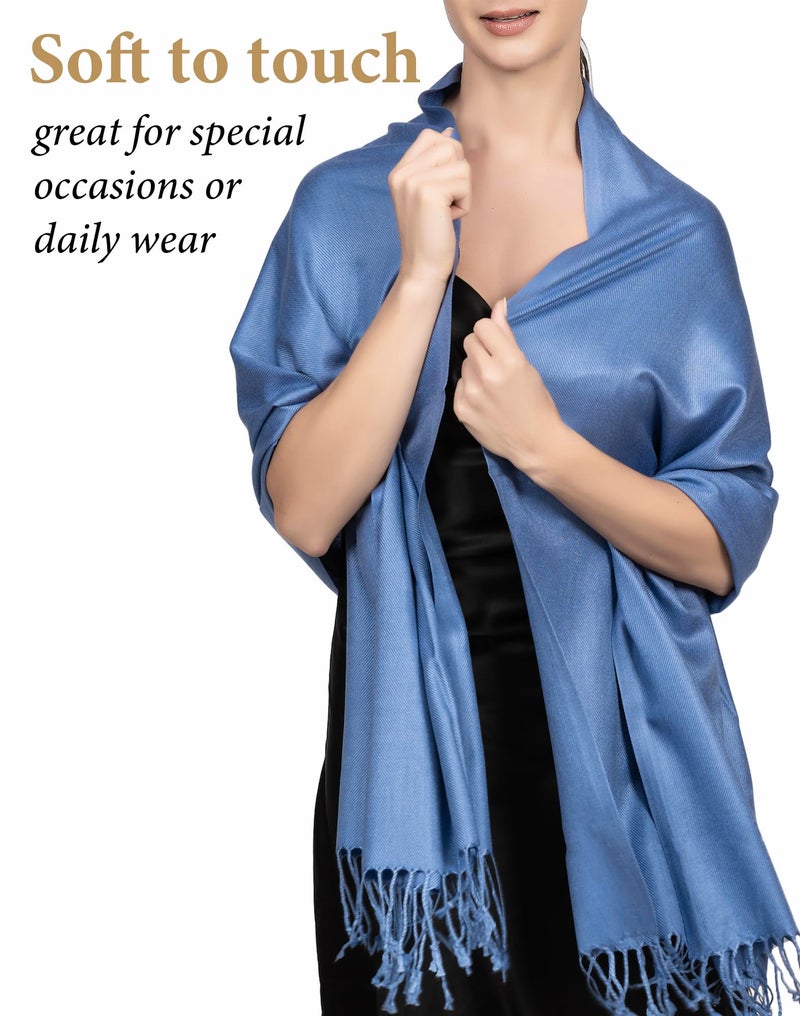 Achillea Soft Silky Pashmina Scarf for Women – Shawl Wrap for Evening Dresses, Bridesmaids, Weddings & Everyday Wear (Cornflower blue) - Image 2