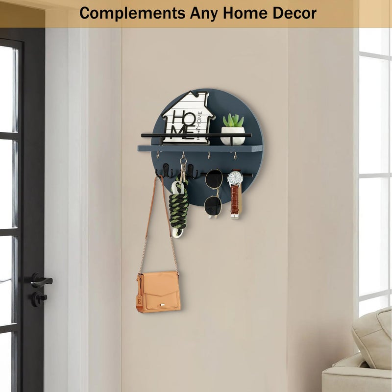 dreampossible Key Holder for Wall Decorative with Shelf and Hooks, Mail Organizer Wall Mount with Sunglasses Holder, Circular Design Entryway Key Rack Hanger, Rustic Home Decor - Image 3