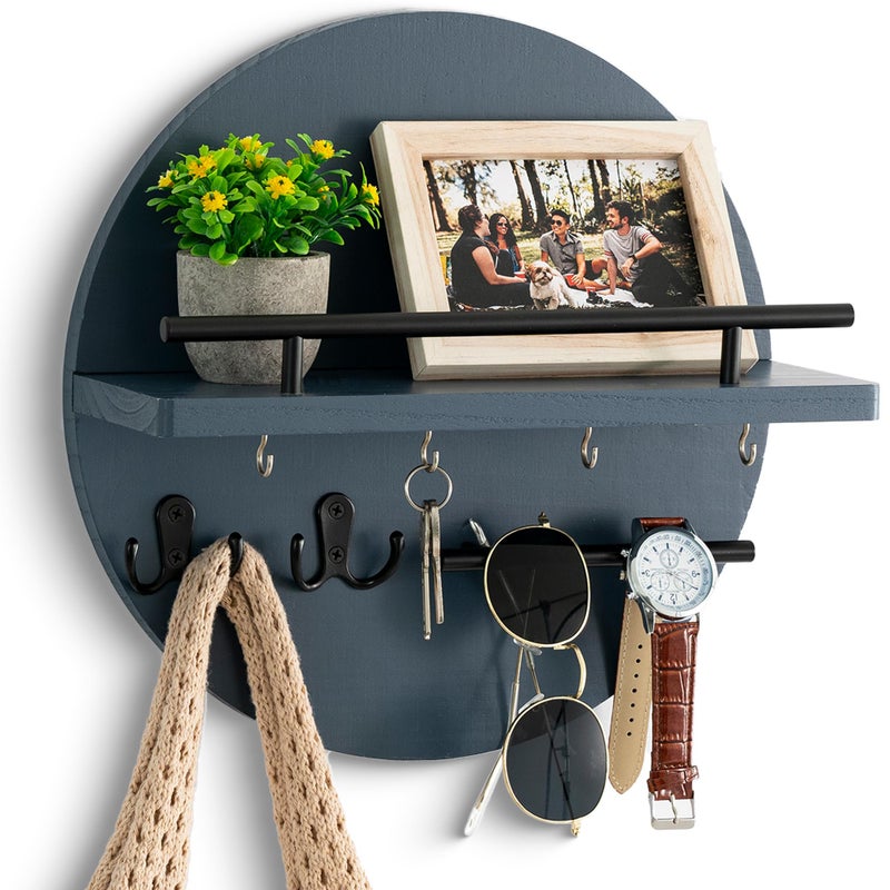 dreampossible Key Holder for Wall Decorative with Shelf and Hooks, Mail Organizer Wall Mount with Sunglasses Holder, Circular Design Entryway Key Rack Hanger, Rustic Home Decor - Image 1