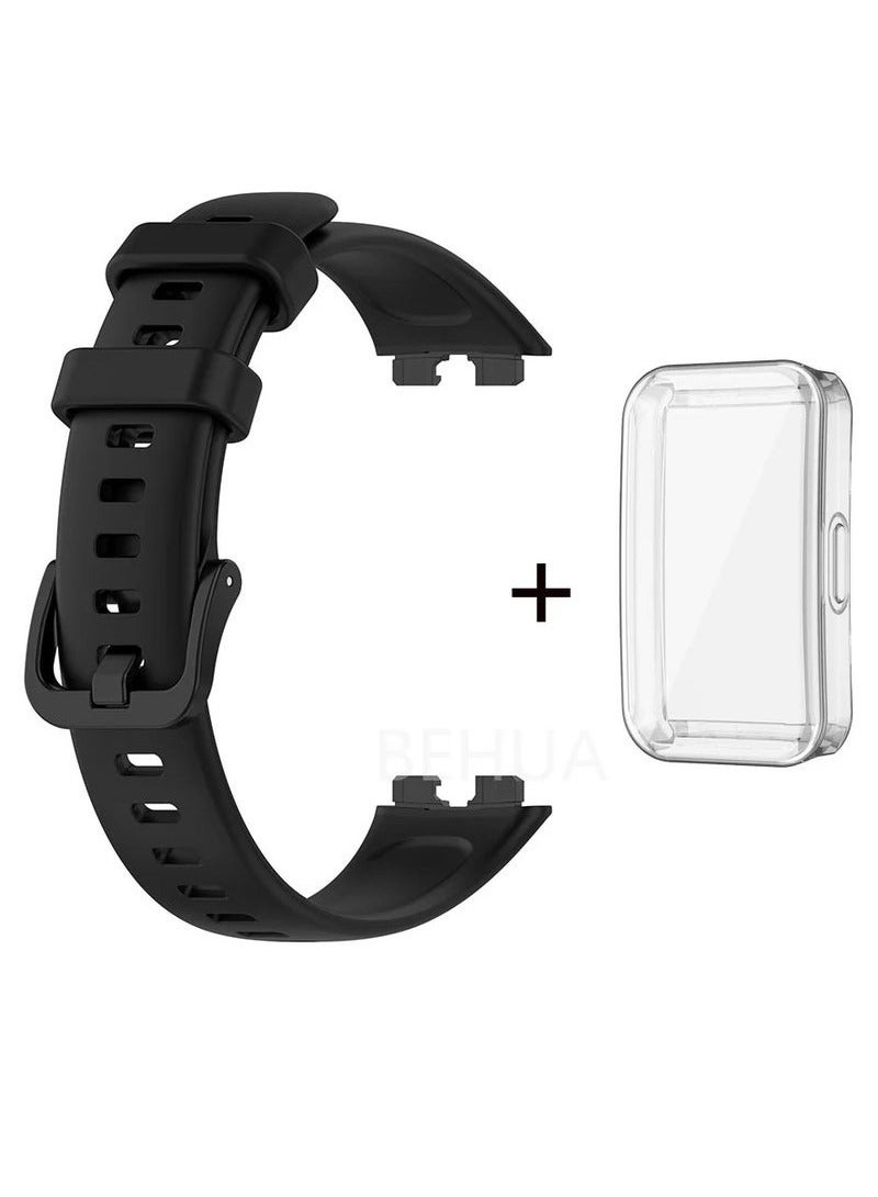 HW Silicone Watchband For Huawei Band 8 Huawei Band 9 Strap SmartWatch WristbandBracelet Wriststrap Sport Replacement,Transparent Protective Shell