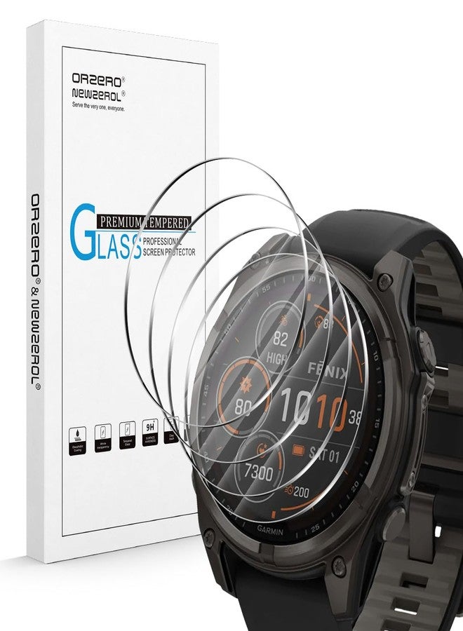 Orzero (4 Pack) Watch Screen Protector Compatible for GRMN Fenix 8 Solar 47mm/GRMN Fenix E 47mm, Tempered Glass 9 Hardness HD Anti-Scratch Bubble Free - Image 1