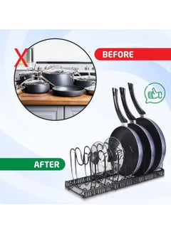 Generic Expandable Pot and Pan Organizer for Cabinet with 10 Dividers, Adjustable Pots and Pans Organizer Rack Pan Lid Cookware Bakeware Baking Storage Holder for Kitchen Countertop Pantry -Bronze 30x19x19 cm  - Image 3