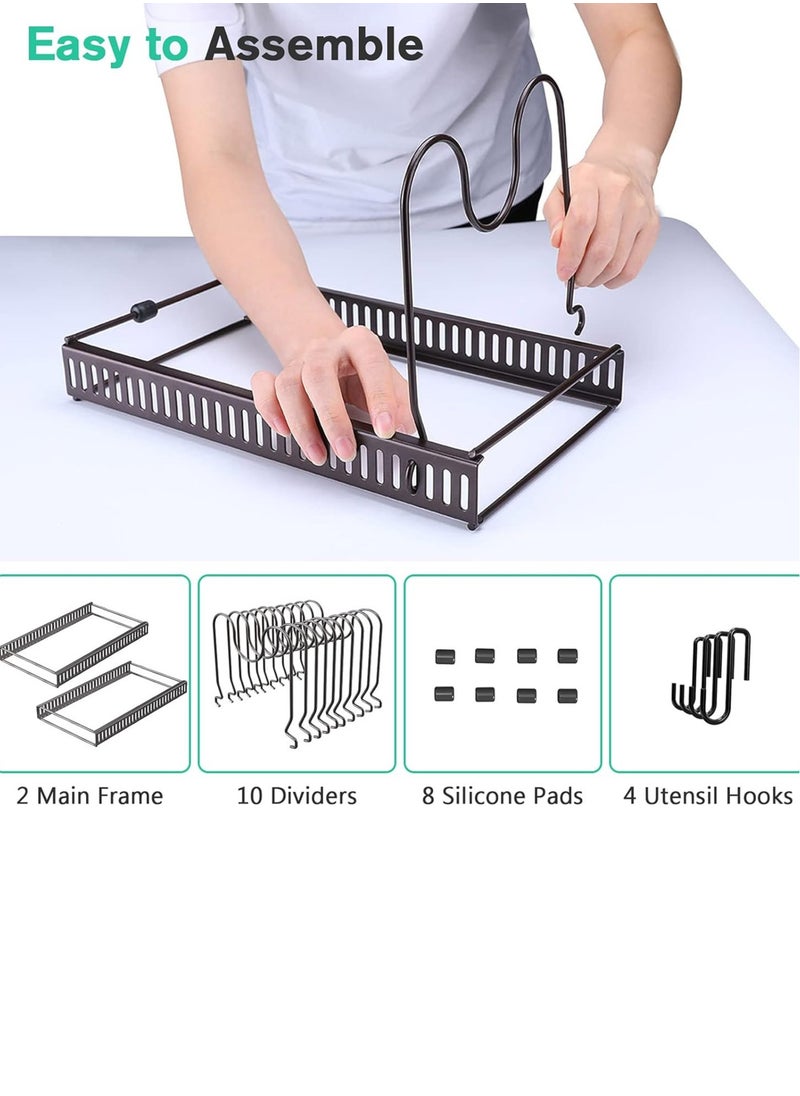 Generic - Expandable Pot and Pan Organizer for Cabinet with 10 Dividers, Adjustable Pots and Pans Organizer Rack Pan Lid Cookware Bakeware Baking Storage Holder for Kitchen Countertop Pantry -Bronze 30x19x19 cm - Image 1