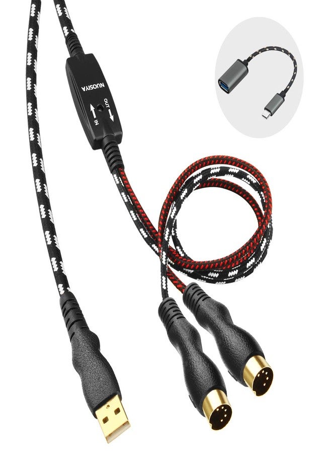 NUOSIYA MIDI Cable, MIDI to USB Interface Cable 4.5FT,MIDI Interface in-Out to USB Cord Adapter with Indicator for Piano Keyboard to PC Mac Laptop,Arranger Keyboard Tool - Image 1
