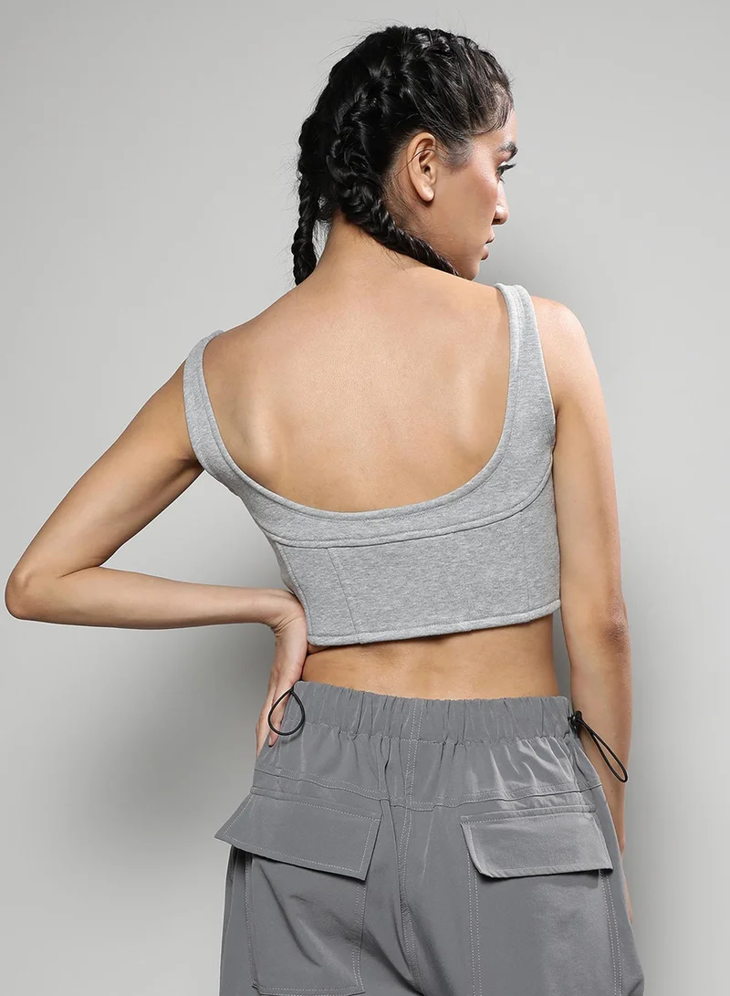 Pinacolada  Women's Light Grey Zip-Front Cropped Corset Top for Women | Best Price UAE