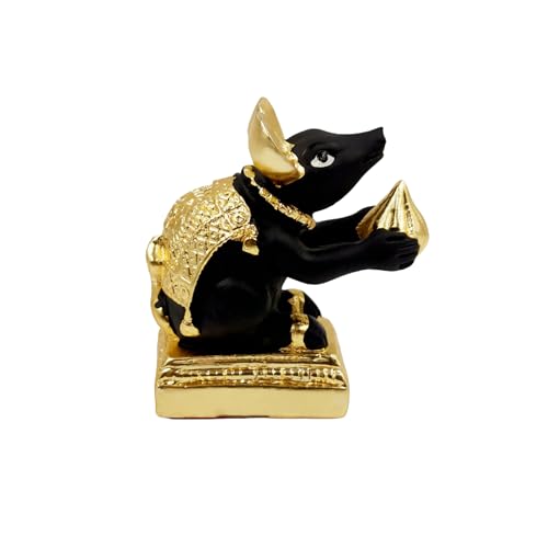 ARNAVIRA Gold Plated Mushak Idol for Ganpati Pooja Ganeshji Mooshak Mouse Mushakraj (Black) - Image 2