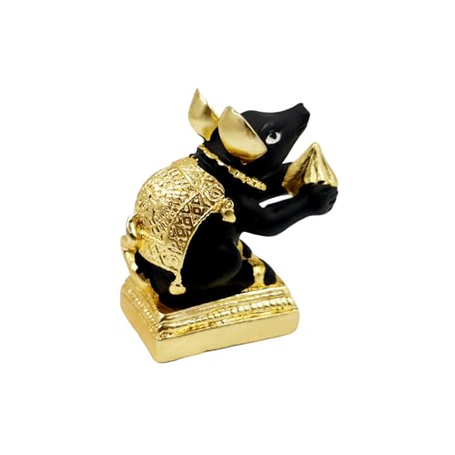 ARNAVIRA Gold Plated Mushak Idol for Ganpati Pooja Ganeshji Mooshak Mouse Mushakraj (Black) - Image 1