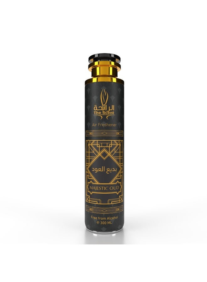 The Scent Majestic Oud Air Freshener – 300ML | Long-Lasting Oud Room Freshener | Deep Woody Luxury Scent | Premium Signature Home & Space Fragrance