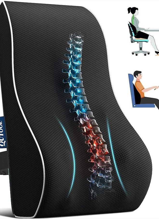 QUTOOL Lumbar Support Pillow for Office Chair Back Support Pillow for Car, Computer, Gaming Chair, Recliner Memory Foam Back Cushion for Pain Relief Improve Posture, Mesh Cover Double Adjustable Straps  - Image 1