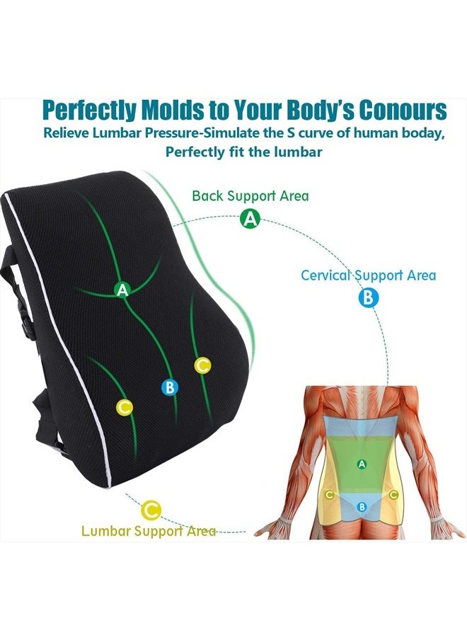 QUTOOL Lumbar Support Pillow for Office Chair Back Support Pillow for Car, Computer, Gaming Chair, Recliner Memory Foam Back Cushion for Pain Relief Improve Posture, Mesh Cover Double Adjustable Straps  - Image 3