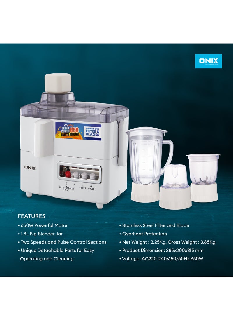 Onix - Food Processor 4-In-1 (Juicer + 1.8L Blender Jar + Chutney Jar + Dry Jar)Stainless Steel Filter & Blade ,2 Speed And Pulse, Overheat Protection, - Image 1