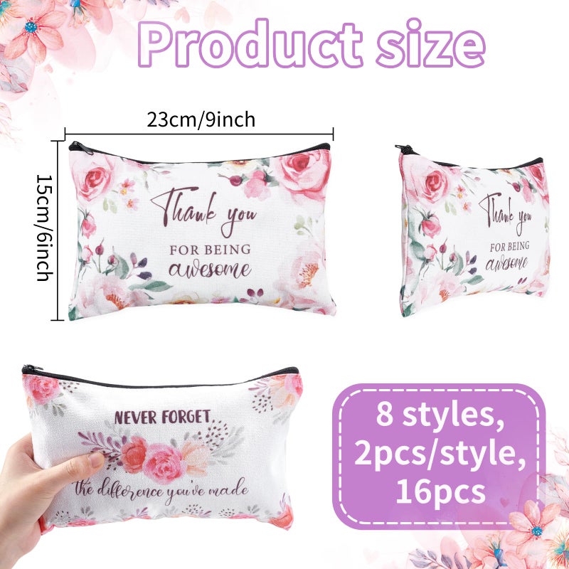 twinklemon 16PCS Canvas Cosmetic Bags Bulk Inspirational Quotes Makeup Bags for Women Encouragement Travel Pouch with Zipper Flower Cosmetic Pouch for Christmas Friendgiving Friend Gifts - Image 3