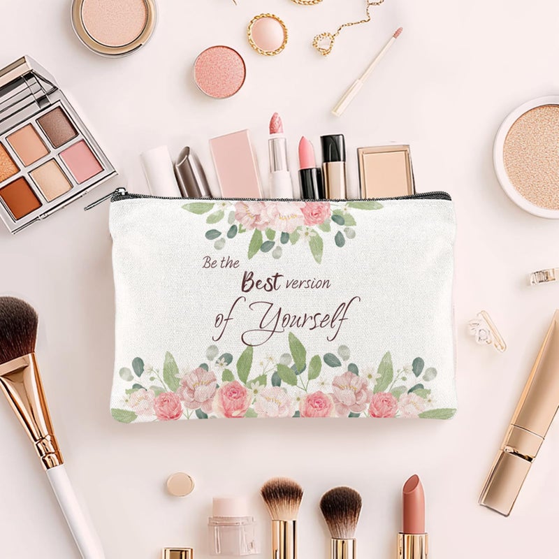 twinklemon 16PCS Canvas Cosmetic Bags Bulk Inspirational Quotes Makeup Bags for Women Encouragement Travel Pouch with Zipper Flower Cosmetic Pouch for Christmas Friendgiving Friend Gifts - Image 5