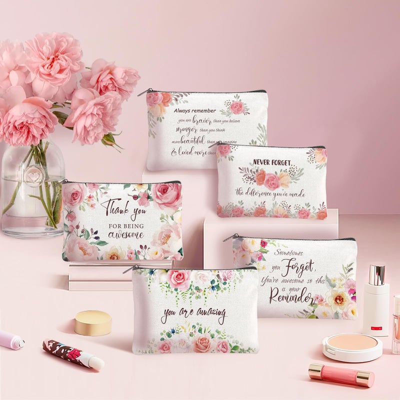 twinklemon 16PCS Canvas Cosmetic Bags Bulk Inspirational Quotes Makeup Bags for Women Encouragement Travel Pouch with Zipper Flower Cosmetic Pouch for Christmas Friendgiving Friend Gifts - Image 4