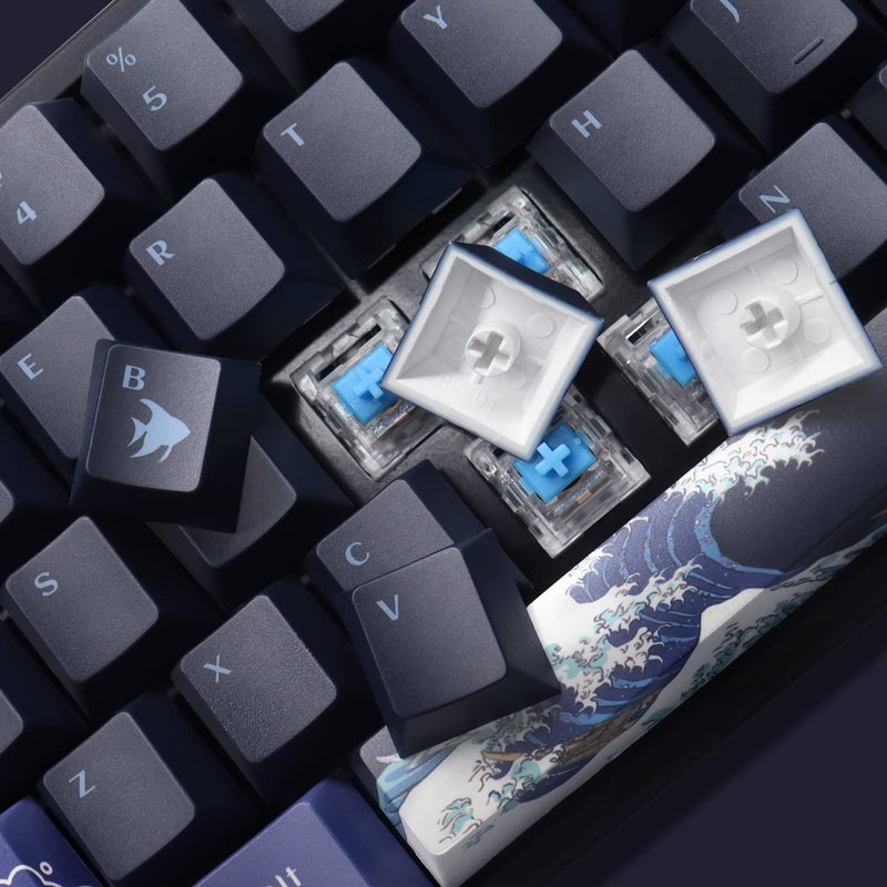 SDYZ أغطية مفاتيح XVX PBT بنسبة 60٪، موجة عظيمة من كاناغاوا أغطية مفاتيح يابانية، مجموعة أغطية مفاتيح مخصصة بتقنية DYE-Sub، أغطية مفاتيح بروفايل شيري لمفاتيح Cherry Gateron MX الميكانيكية 61/64/66/68، مجموعة 78 مفتاح - Image 3