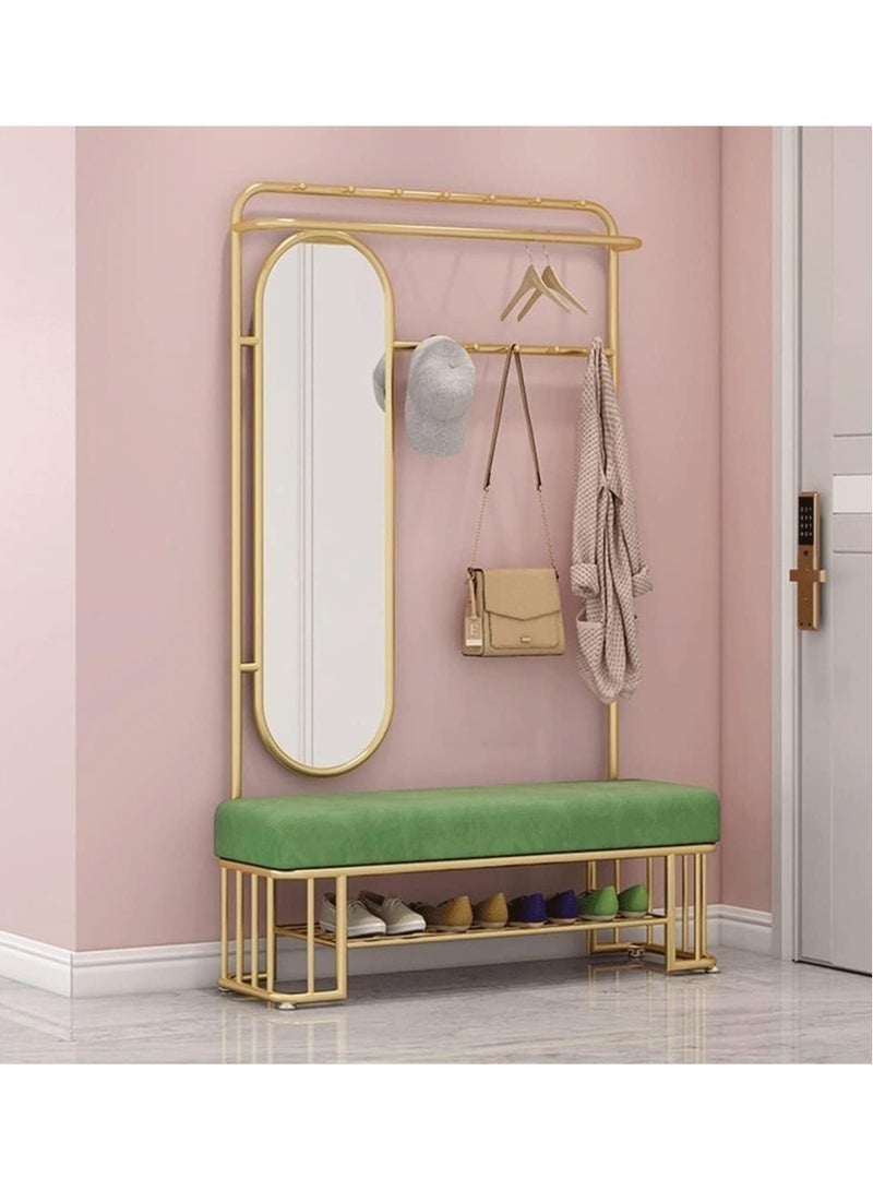 مسند قدم متعدد الوظائف، حامل أحذية منزلي، مقعد مزدوج، حامل معاطف، مرآة، مناسب لغرفة المعيشة، الشرفة، الممر، الزاوية - Image 1