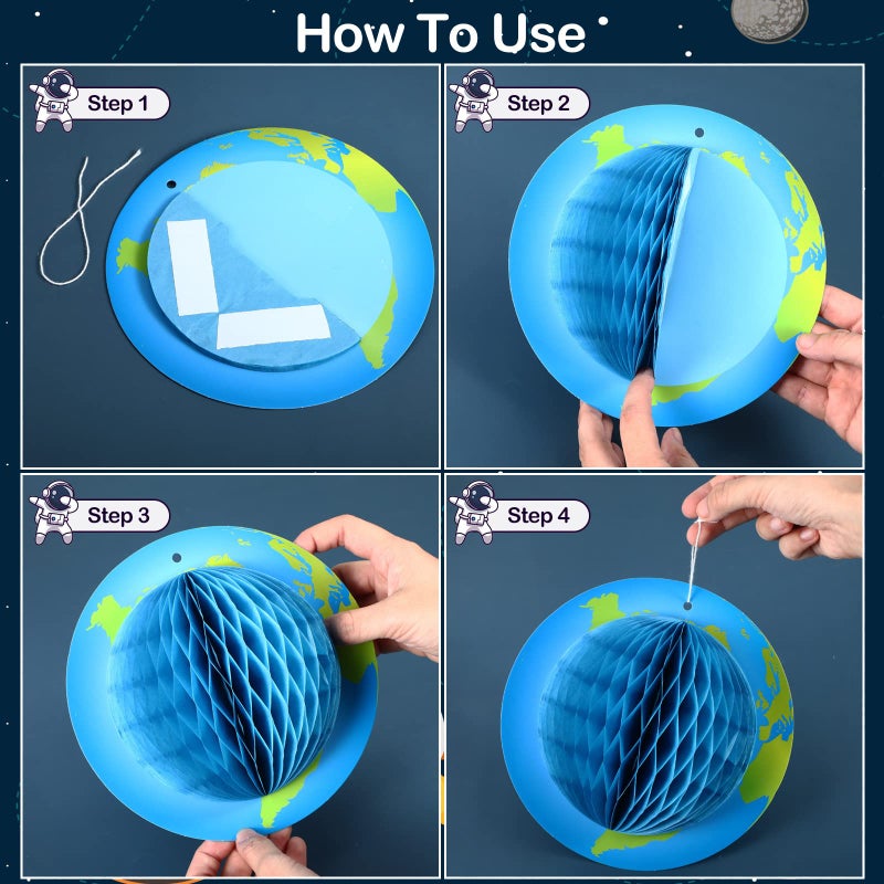 Chinco 11 Pieces Outer Space Party Decorations Solar System Hanging Decorations Galaxy Planet Honeycomb Hanging Supplies 3D Rocket Astronaut for Kids Solar System Space Birthday Party Ceiling Ornaments Decor - Image 3