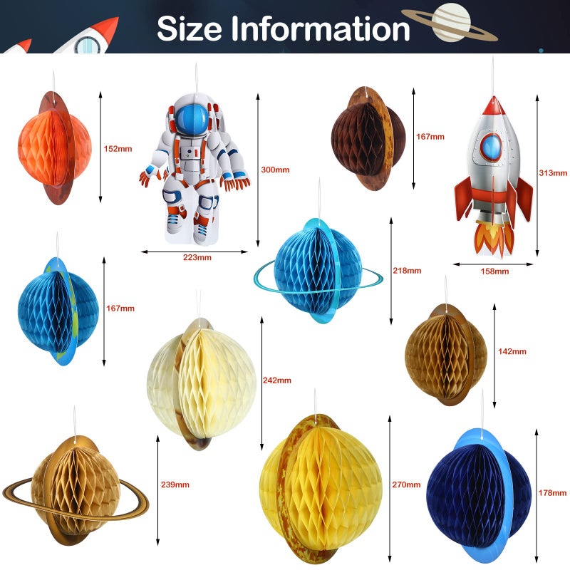 Chinco 11 Pieces Outer Space Party Decorations Solar System Hanging Decorations Galaxy Planet Honeycomb Hanging Supplies 3D Rocket Astronaut for Kids Solar System Space Birthday Party Ceiling Ornaments Decor - Image 2