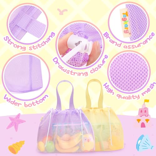 Tagitary Beach Toys Kids Beach Bag Tote with Drawstring,Yellow Purple Mesh Bag Travel Beach Essentials for Kids Swim Pool Gym Bag Camping Accessories Toys Storage Lightweight Foldable Birthday Gifts - Image 3