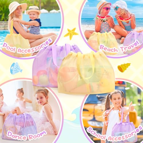 Tagitary Beach Toys Kids Beach Bag Tote with Drawstring,Yellow Purple Mesh Bag Travel Beach Essentials for Kids Swim Pool Gym Bag Camping Accessories Toys Storage Lightweight Foldable Birthday Gifts - Image 5