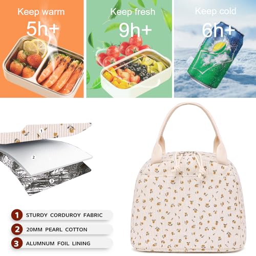 Bluboon Lunch Bag for Women Men Cute Corduroy Lunch Tote Bags Reusable Insulated Lunch Box Large Capacity Reusable Insulated Cooler for Work Picnic or Travel - Image 2